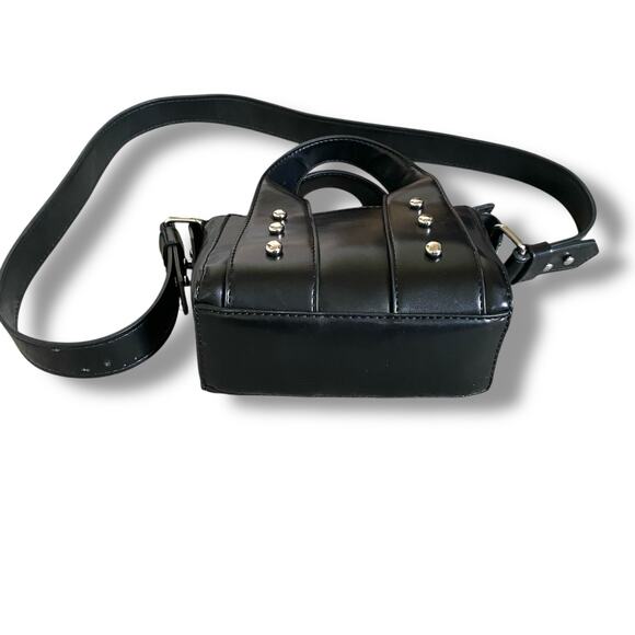 Zara Studded Mini Crossbody Bag Purse Black Silver Top Handle Zipper Edgy Grunge - Picture 13 of 14